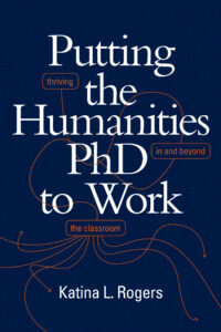 Dark blue book cover with white and orange title text