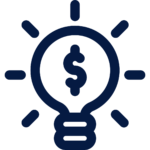 outline of a lightbulb with a dollar sign inside, suggesting ideas and funding