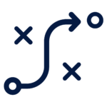 a line with an arrow navigating between two x's, suggesting strategy