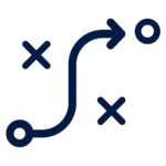 a line with an arrow navigating between two x's, suggesting strategy