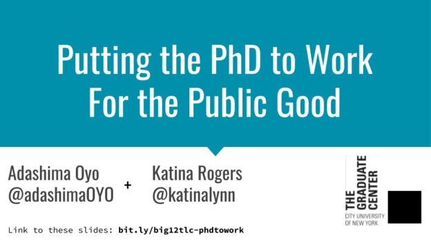 Powerpoint slide with the title Putting the PhD to Work for the Public Good